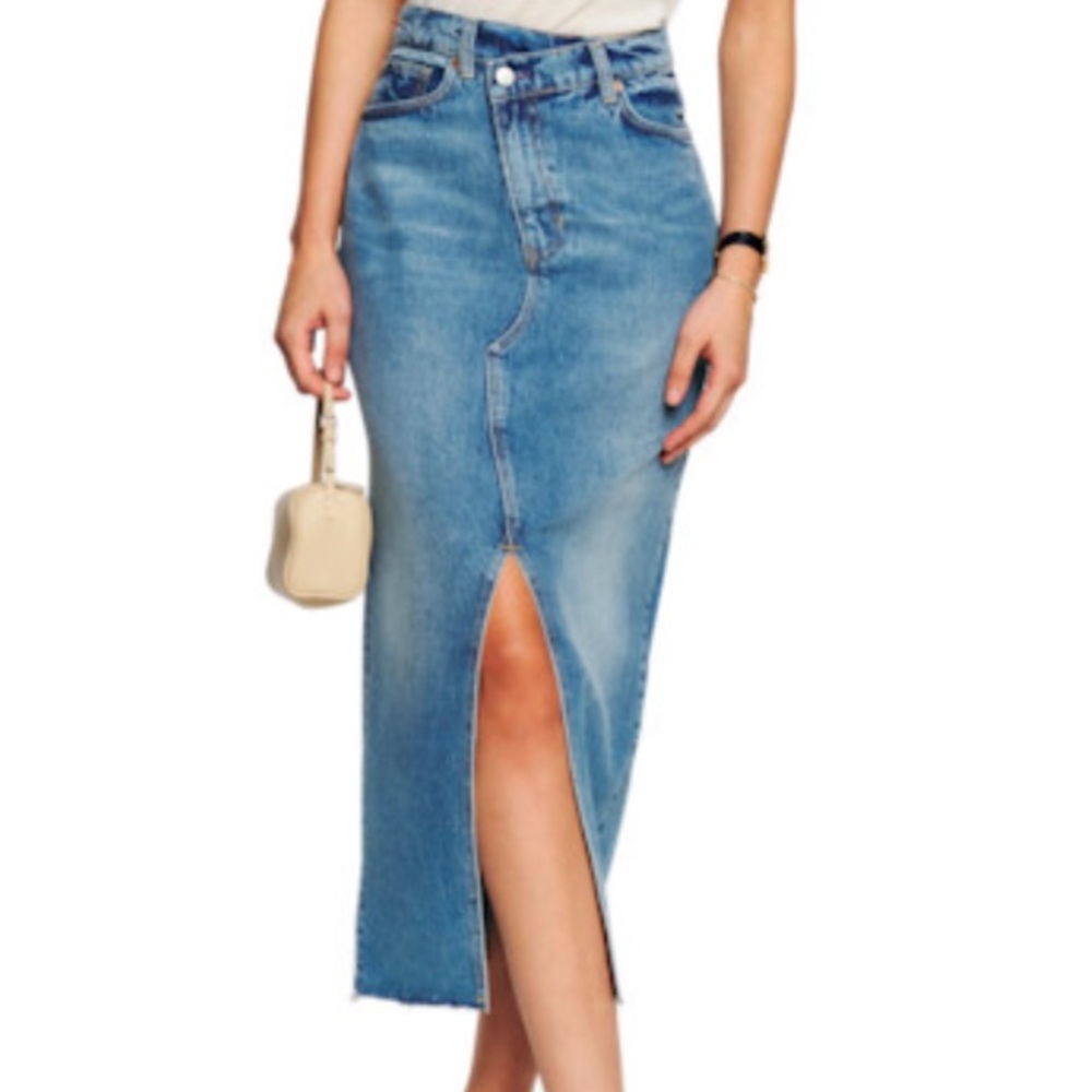Reformation Blue Denim Midi Skirt